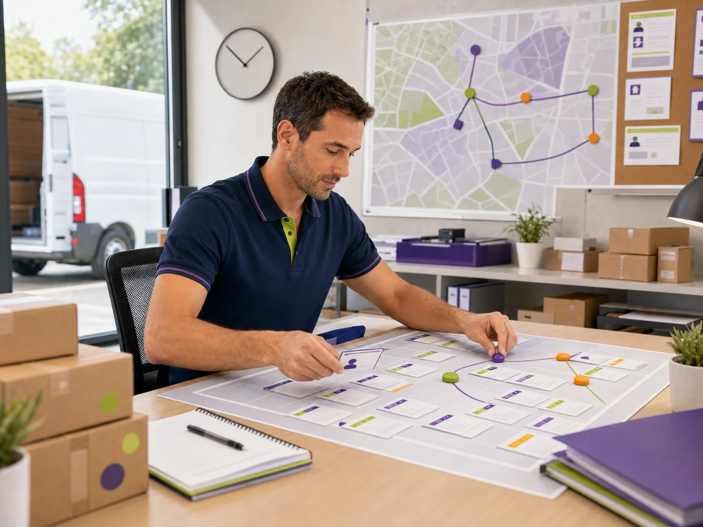 Organisation d’une tournée de livraison à partir d’une carte et d’un planning.